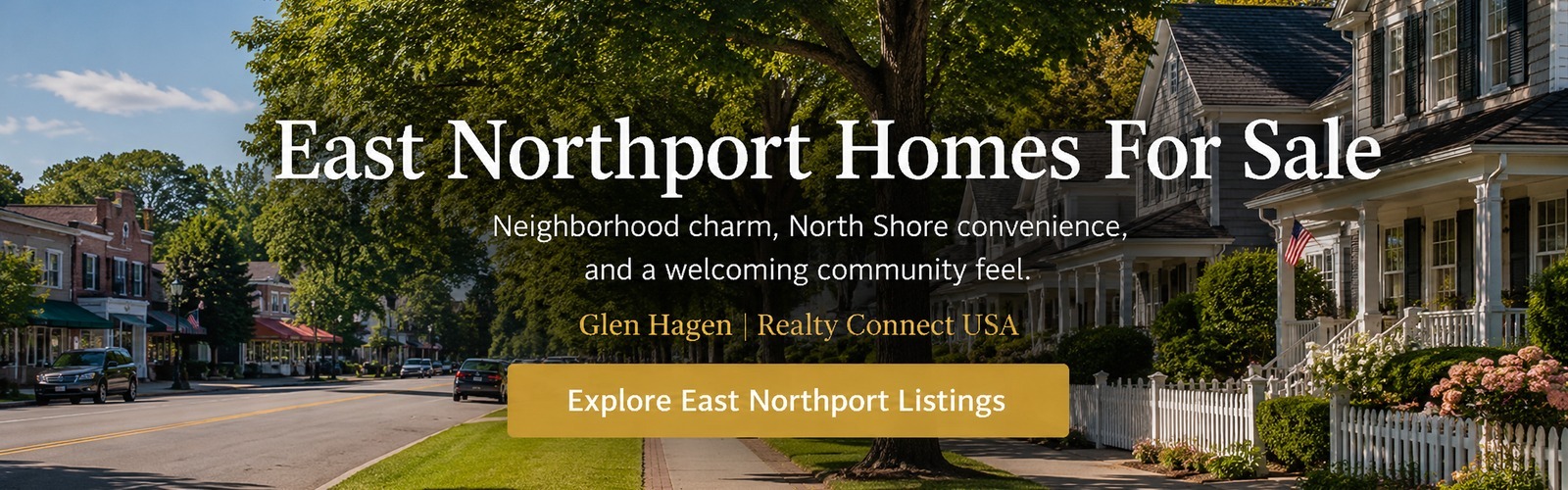 Tree-lined neighborhood, established homes, and mature landscaping in East Northport