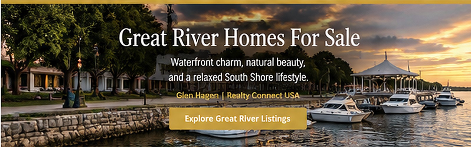 Representative Great River waterfront and marina lifestyle scene along Long Island’s South Shore