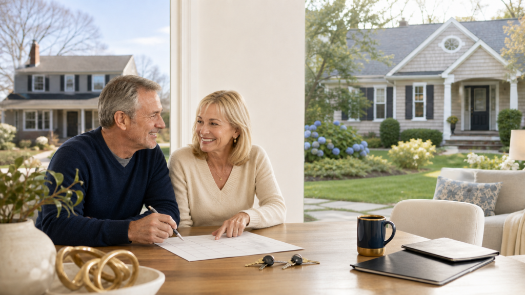 Selling and Buying at the Same Time - Homeowner Planning Long Island homeowners planning the coordinated sale of their current home and purchase of their next home